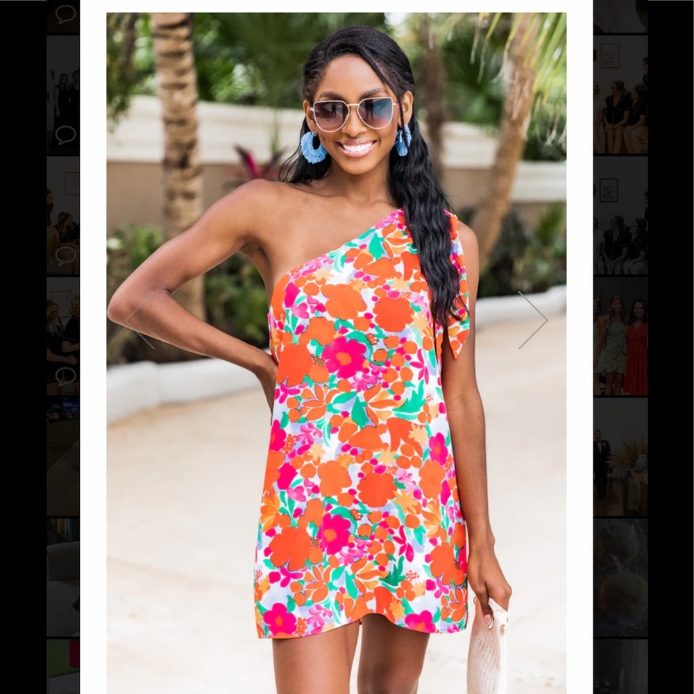 Pink Lily One Shoulder Bright Floral Dress